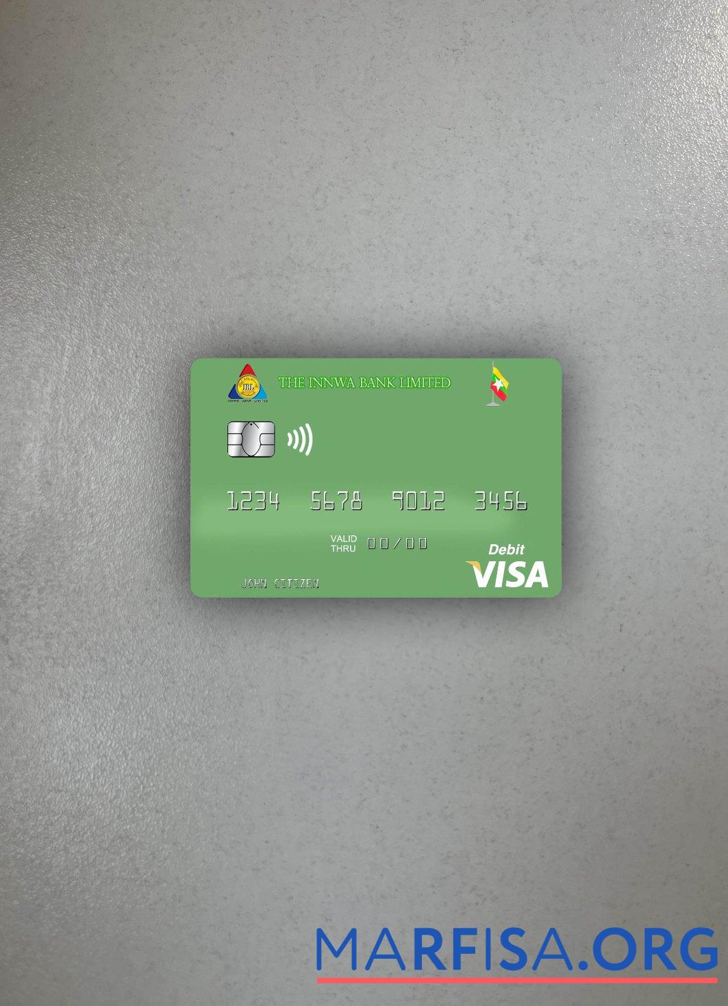 Blank Myanmar Innwa Bank Limited visa debit card photolook front template